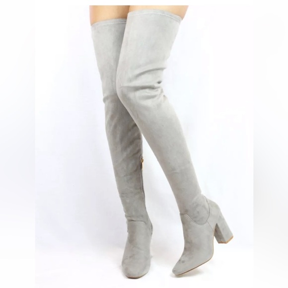 Cape Robbin Women's Suede Thigh High Boots Over the Knee Faux Block Heel Grey - Picture 12 of 12